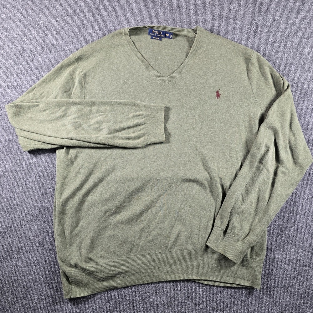 Polo Ralph Lauren Pima Cotton V-Neck Sweater Men's XXL Green Pony Logo 2XL